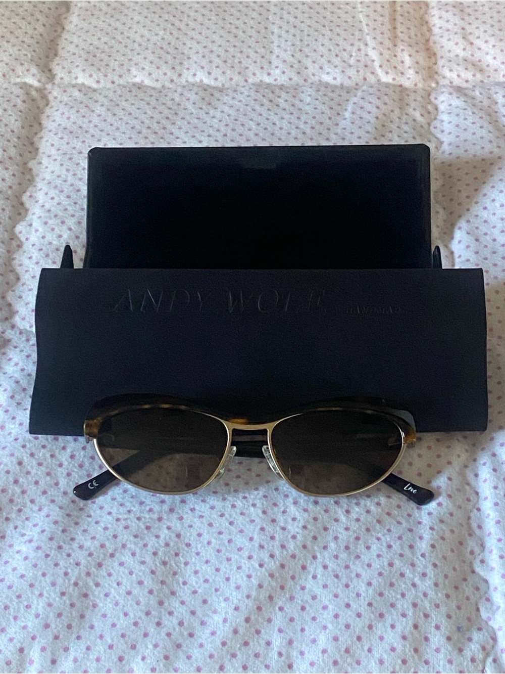 NIB Andy Wolf Akira Handmade Austria Tortoise Gold Oval Sunglasses w/Case